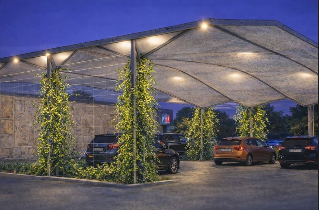 Tensevo commercial carport system for retail car park